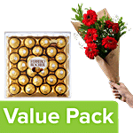 bb Combo Ferrero Chocolate 24 pcs Box + Floral 5 Gerberas Bouquet Red 1 pc BB COMBO 2 items
