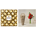 bb Combo Ferrero Rocher Chocolate 24 pcs Box + Floral 5 Gerberas Bouquet Red 1 pc BB COMBO 2 items