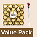 bb Combo Ferrero Rocher Chocolate Gift Pack, 24 pcs + fresho! Rose - Red Flower 1 pc Combo (2 Items)