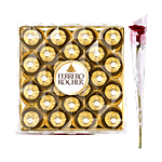 bb Combo Ferrero Rocher Chocolate Gift Pack, 24 pcs + fresho! Rose - Red Flower 1 pc Combo (2 Items)