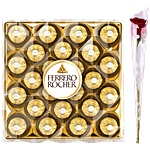 bb Combo Ferrero Rocher Chocolate Gift Pack, 24 pcs + fresho! Rose - Red Flower 1 pc Combo (2 Items)