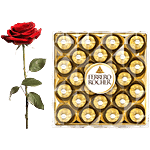 bb Combo Ferrero Chocolate 24 pcs Box + Fresho Roses Dutch Red 50 g 1 pc BB COMBO 2 items