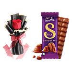 bb Combo Cadbury Dairy Milk Silk Chocolate, 144 g + Single Red Rose With Pink Ribbon Combo (2 Items)
