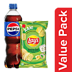 bb Combo Lay's Potato Chips Cream & Onion Flavour, 115 g + Pepsi Soft Drink, 750 ml Combo 2 Items