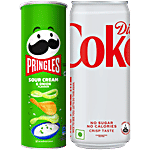 bb Combo Pringles Sour Cream & Onion Potato Crisps, 107 g + Coca Cola Diet Coke, 300 ml Combo (2 Items)