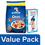 bb Combo Quaker Rolled Oats, 1 Kg + Amul Taaza Homogenised Toned Milk, 1L Combo 2 Items