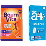 bb Combo Bournvita Chocolate Nutrition Drink Powder, 700 g + Nestle a+ Toned Milk, 1 L Combo (2 Items)