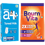 bb Combo Bournvita Chocolate Nutrition Drink Powder, 700 g + Nestle a+ Toned Milk, 1 L Combo (2 Items)
