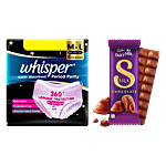 bb Combo Cadbury Dairy Milk Silk 144g + Whisper Super Absorbent Period Panty, M-L, 6 pcs Combo (2 Items)