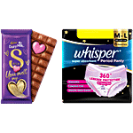bb Combo Cadbury Dairy Milk Silk 144g + Whisper Super Absorbent Period Panty, M-L, 6 pcs Combo (2 Items)