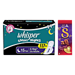 bb Combo Whisper Sanitary Maxi Nights XL,15pads+ Cadbury Dairy Milk Silk Fruit & Nut,129g Combo (2 Items)