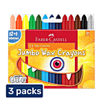 Faber castell Wax Crayon Jumbo 90mm - 12 Shades, Extra Smooth, For Students & Art Lovers 3 x 1 pc Multipack
