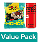 bb Combo Wow! Momo Jain Momos, 10 pcs + Coca Cola Zero Sugar Soft Drink, 300 ml Combo 2 items
