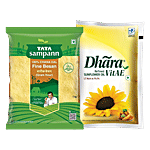 bb Combo Dhara Refined Sunflower Oil, 2x1 L + Tata Sampann Besan, 1 kg Combo (3 Items)