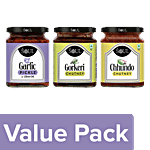 ADF Soul Garlic Pickle, 275 g + Gorkeri Pickle, 325 g + Chhundo Chutney, 325 g Combo (3 Items)