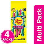Chupa Chups Strawberry, Watermelon Sour Long Tubes Soft Candy - With Center Filling 4 x 80 g Multipack