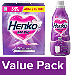 Henko Matic New Top Load Detergent Powder  4 kg (+2 kg Free) + Liquid Detergent 1 L Combo 2 Items