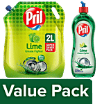 Pril Dishwash Liquid Gel Lime 2 L Refill Pouch + 750 ml Bottle Combo 2 Items