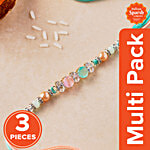 Daivya Sparsh by bigbasket Elegant Beaded Bliss Designer Rakhi With Kumkum & Rice 3x1 pc Multipack