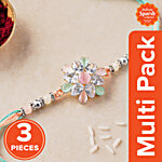 Daivya Sparsh by bigbasket Floral Grace Modern Designer Rakhi With Kumkum & Rice - American Diamond 3x1 pc Multipack