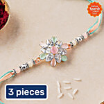 Daivya Sparsh by bigbasket Floral Grace Modern Designer Rakhi With Kumkum & Rice - American Diamond 3x1 pc Multipack