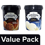 London Dairy Premium Ice Cream - Double Chocolate + Vanilla 2 x 500 ml Tub Combo