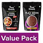 True Elements Roasted Flax Seeds, 125 g + Corn Flakes Pro Millet Crunch, 500 g Combo (2 Items)