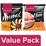 Prasuma Spicy Chicken Momos, 24 pcs + Chicken Ham, 200 g Combo (2 Items)