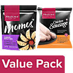 Prasuma Cheesy Spicy Veg Momos 500 g, 24 pcs + Chicken Sausage, 250 g Combo 2 Items