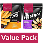 Prasuma Cheesy Spicy Veg Momos 500 g, 24 pcs + Chicken Spring Rolls, 6 pcs Combo 2 Items