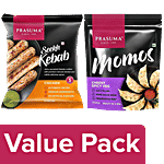 Prasuma Cheesy Spicy Veg Momos 500 g, 24 pcs + Chicken Seekh Kebab 500 g, 6 pcs Combo (2 Items)