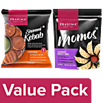 Prasuma Cheesy Spicy Veg Momos 500 g, 24 pcs + Chicken Shammi Kebab 200 g, 6 pcs Combo (2 Items)
