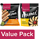 Prasuma Original Chicken Momos 24 pcs + Chicken Seekh Kebab 500 g, 6 pcs Combo (2 Items)