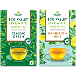 Eco Valley  Dandelion Mint + Classic Green Organic Green Tea, 25 Bags x 1.7 g Each Combo (2 Items)