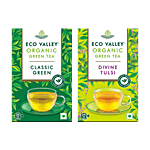 Eco Valley  Divine Tulsi + Classic Green Organic Green Tea, 25 Bags x 1.7 g Each Combo (2 Items)