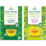 Eco Valley  Divine Tulsi + Classic Green Organic Green Tea, 25 Bags x 1.7 g Each Combo (2 Items)