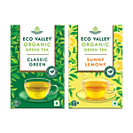 Eco Valley  Classic Green + Sunny Lemony Organic Green Tea, 25 Bags x 1.7 g Each Combo (2 Items)