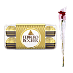 bb Combo Ferrero Rocher Chocolate Gift Pack, 16 pcs + fresho! Rose - Red Flower, 1 pc Combo (2 Items)