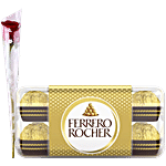 bb Combo Ferrero Rocher Chocolate Gift Pack, 16 pcs + fresho! Rose - Red Flower, 1 pc Combo (2 Items)