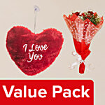bb Combo I Love You Heart - Red & Three Stem Red Rose Bouquet Combo 2 Items