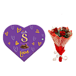 bb Combo Silk Heart Box & Three Stem Red Rose Bouquet Combo (2 Items)