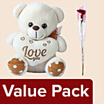 bb Combo Bear With Heart - Butter & Fresho Rose Red Flower 1 Pc Combo 2 Items