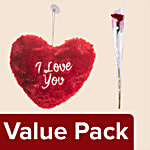 bb Combo I Love You Heart - Red & Fresho Rose Red Flower 1 pc Combo 2 Items