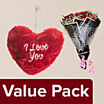 bb Combo I Love You Heart - Red & Ten Stem Red Rose Bouquet Combo 2 Items