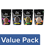 True Elements Raw Chia Seeds + Sunflower Seeds + Pumpkin Seeds, Each 150 g + Flax Seeds, 250 g Combo 4 Items