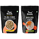 True Elements Rolled Oats, 500 g + 9 In 1 Snack Mix, Assorted Seeds & Nuts, 250 g Combo 2 Items