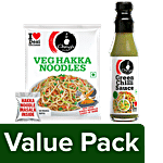 Ching's Secret Veg Hakka Noodles With Masala, 140 g + Green Chilli Sauce, 190 g Combo (2 Items)