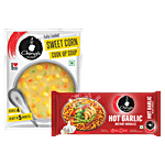 Ching's Secret Secret Hot Garlic Instant Noodles, 240 g + Sweet Corn Veg Cook-up Soup, 55 g Combo (2 Items)