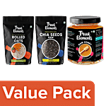 True Elements Rolled Oats, 500g + Raw Chia Seeds, 150g + Raw Honey, 350 g Combo (3 Items)