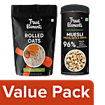True Elements Rolled Oats, 500 g + Fruits, Nuts & Seeds Muesli, 400g Combo (2 Items)